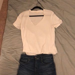 Deep v with cut collar shirt